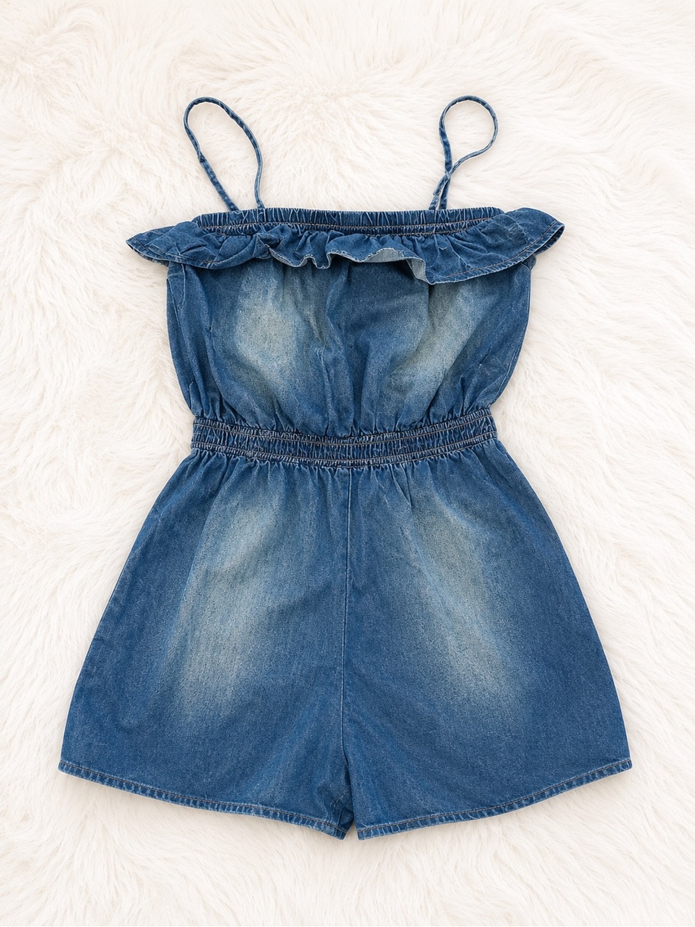 Blue Denim Ruffle Romper XS | Lightweight Summer One-Piece